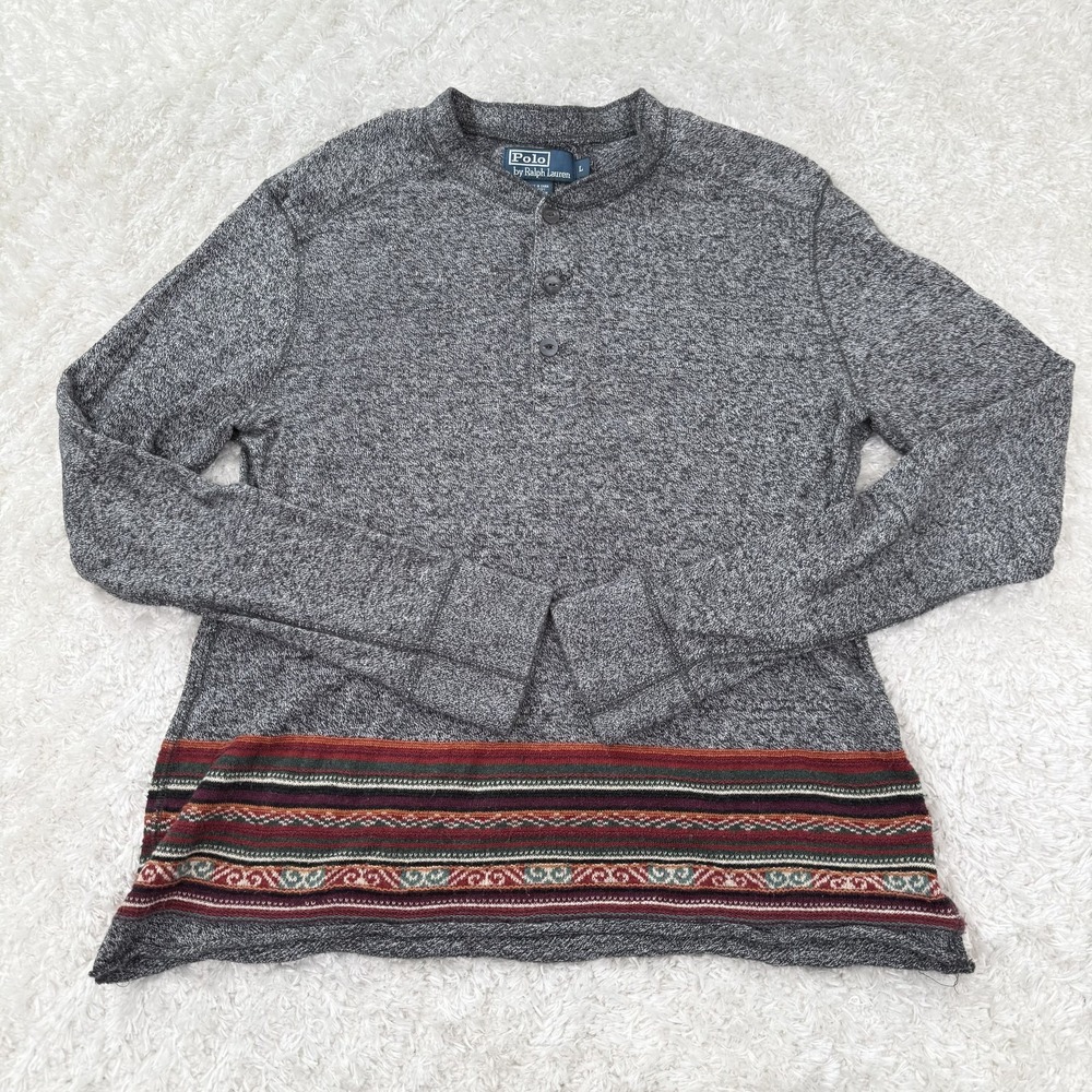 Polo by Ralph Lauren Gray Henley Shirt with Multicolor Trim
